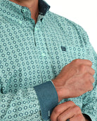 Cinch Men's Long Sleeve Turquoise Geo Printed Button Down Shirt MTW1106167