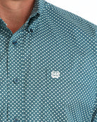 Cinch Men's Long Sleeve Blue Geo Printed Button Down Shirt MTW1106168