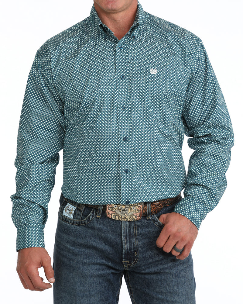 Cinch Men's Long Sleeve Blue Geo Printed Button Down Shirt MTW1106168