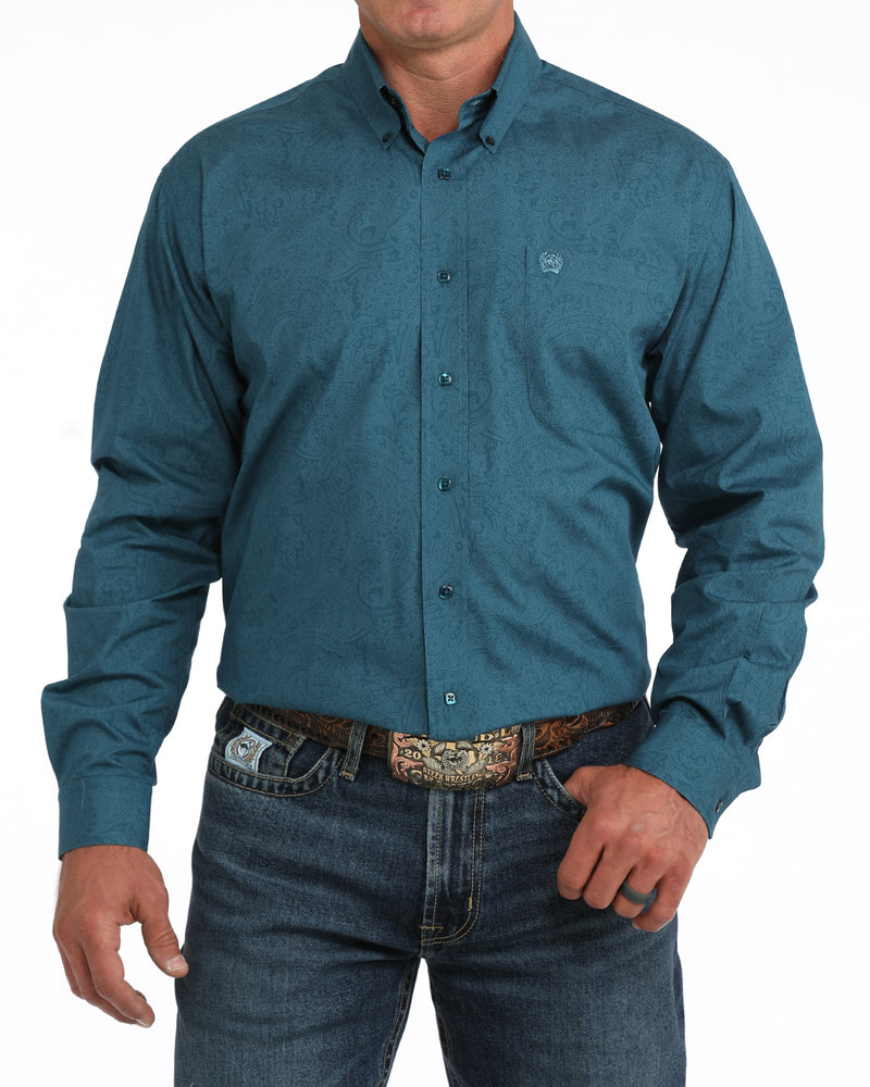 Cinch Men's Blue Printed Long Sleeve Button Down Shirt MTW1106169