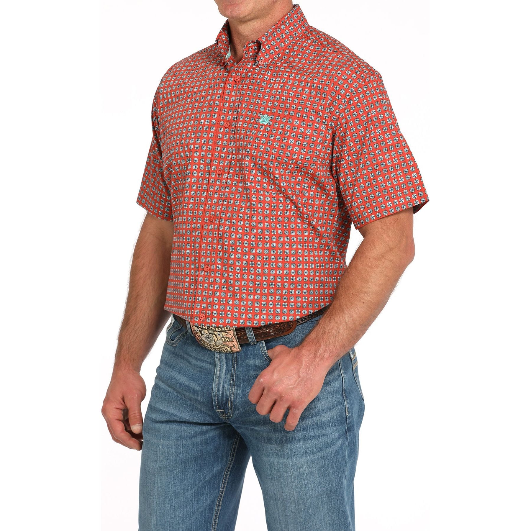 Men's Cinch Rust Red Geo Print Western Shirt MTW1111488