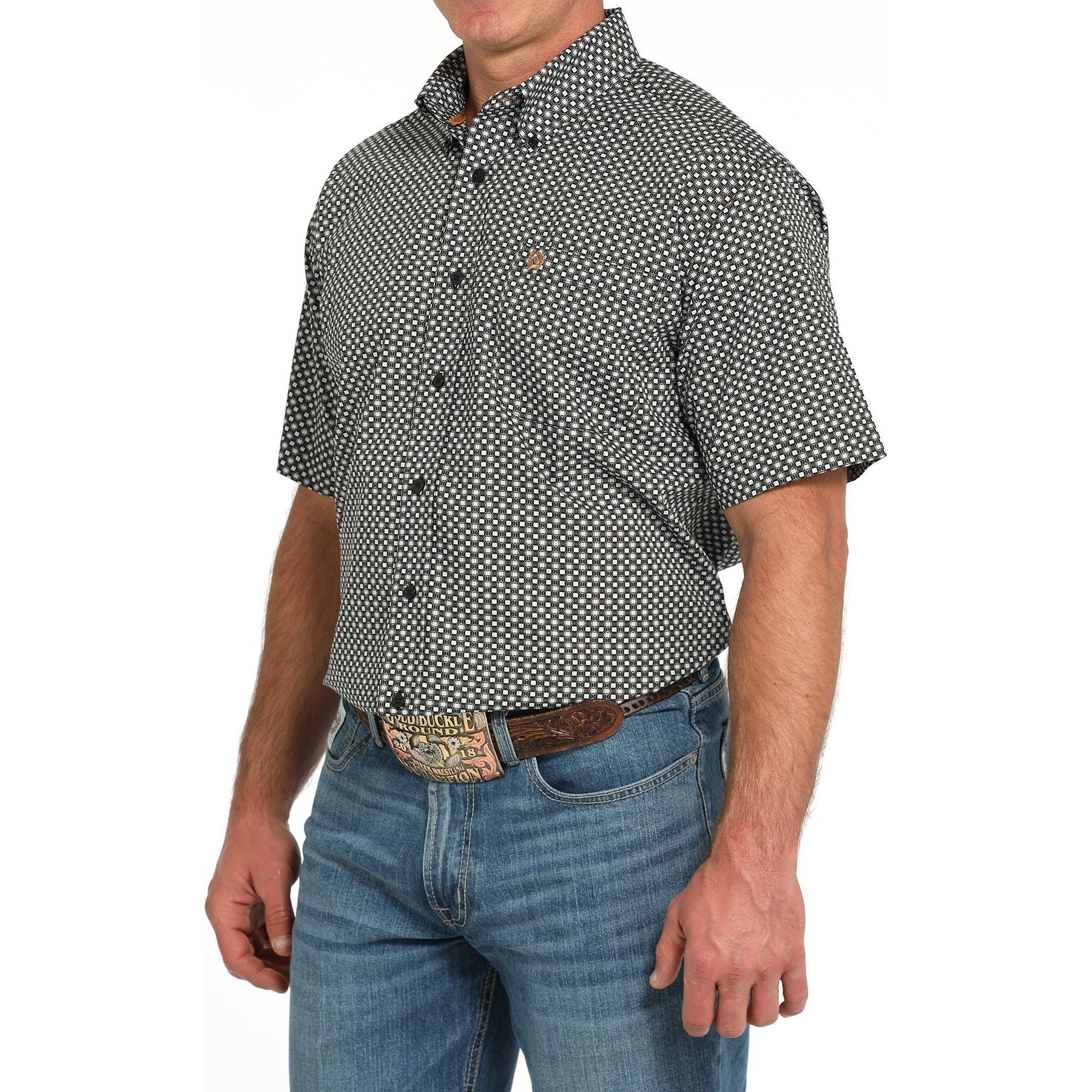 Men's Cinch Short Sleeve Black and Blue Printed Button Up MTW1111492-BLK - Crazy House Western Wear