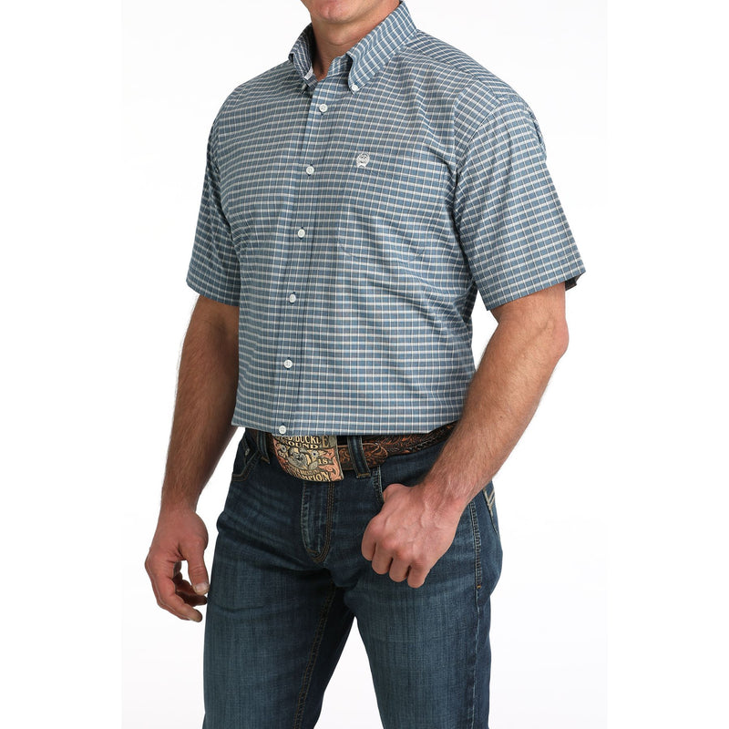 Men's Cinch Blue and White Short Sleeve Button Up Shirt MTW1111503