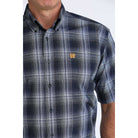 Men's Cinch Short Sleeve Navy Plaid Button Up Shirt MTW1111516