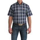Men's Cinch Short Sleeve Navy Plaid Button Up Shirt MTW1111516