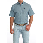 Men's Cinch Short Sleeve Blue Printed Button Up Shirt MTW1111518