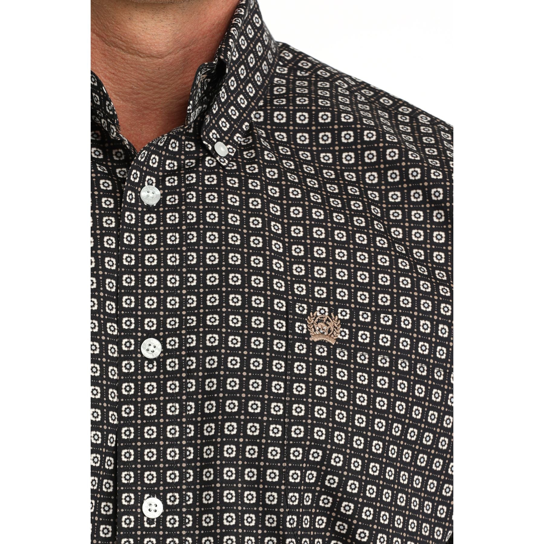 Men's Cinch Short Sleeve Navy Printed Button Up Shirt MTW1111519