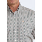 Men's Cinch Short Sleeve White Geo Print Button Down Shirt MTW1111524