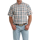 Men's Cinch Short Sleeve Coral Plaid Classic Fit Shirt MTW1111525