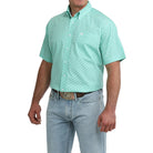 Men's Cinch Short Sleeve Teal Geo Print Button Up MTW1111529