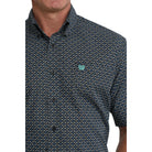 Men's Cinch Short Sleeve Blue and Black Geo Print Classic Fit Button Down MTW1111530