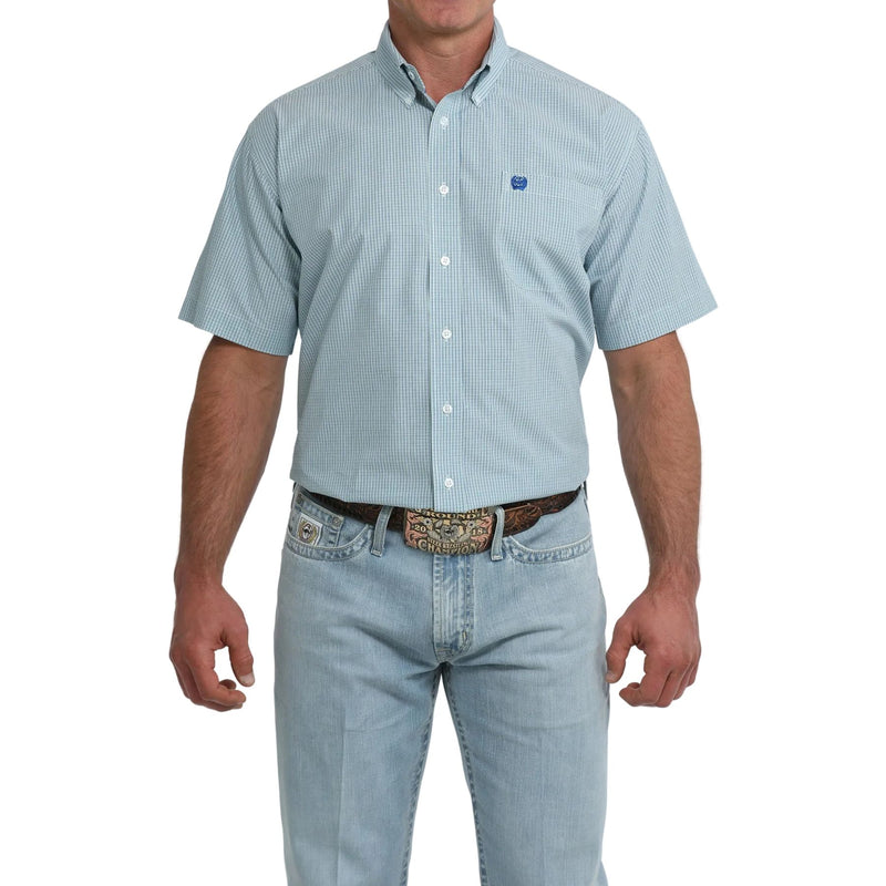 Men's Cinch Short Sleeve Classic Fit Blue Printed Button Up Shirt MTW1111531