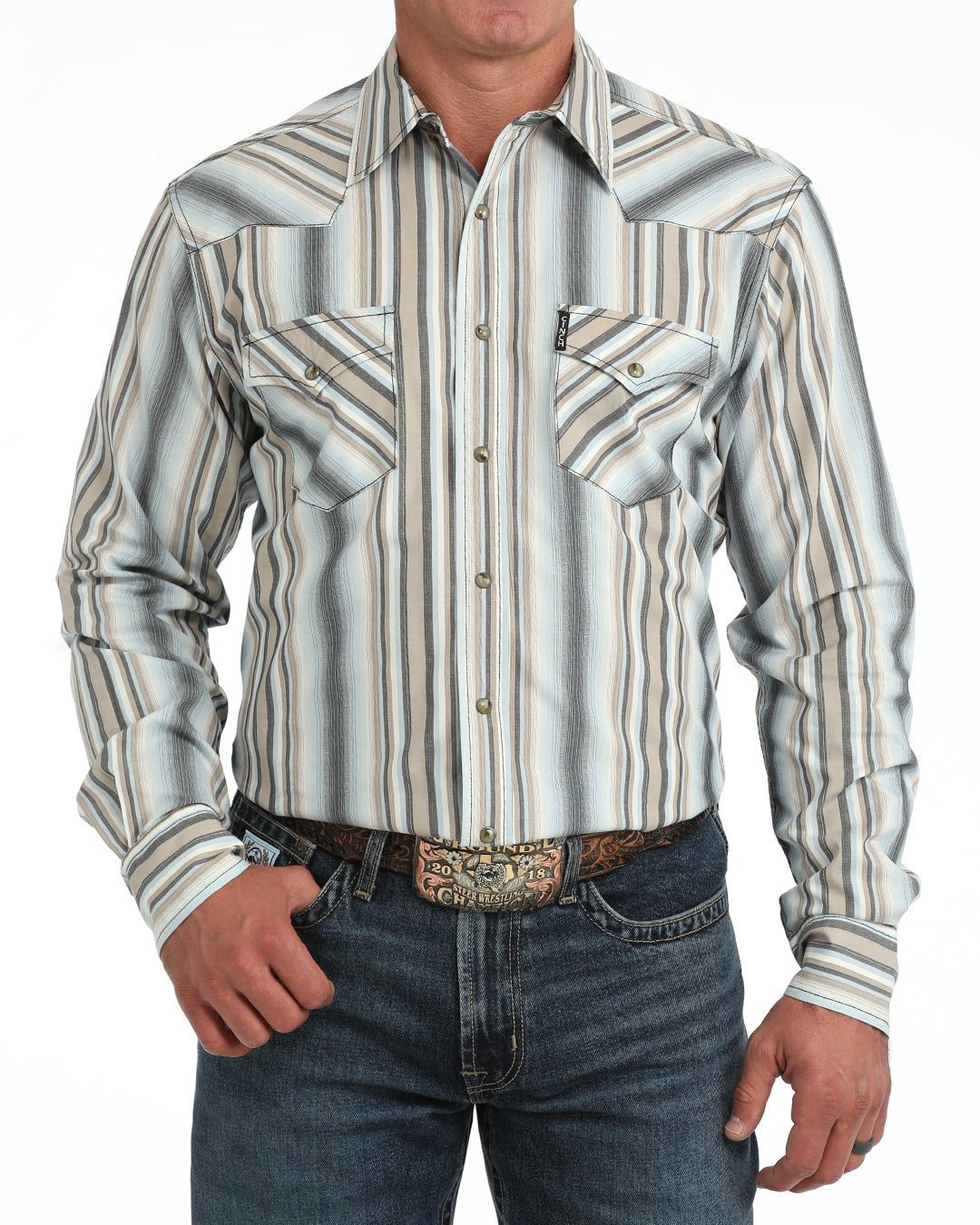 Cinch Men's Long Sleeve Striped Modern Fit Snap Shirt MTW1303112