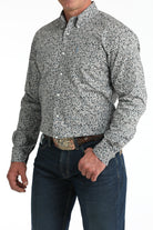 Men's Cinch Grey Floral Print Modern Fit Shirt MTW1347144