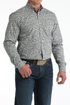 Men's Cinch Grey Floral Print Modern Fit Shirt MTW1347144