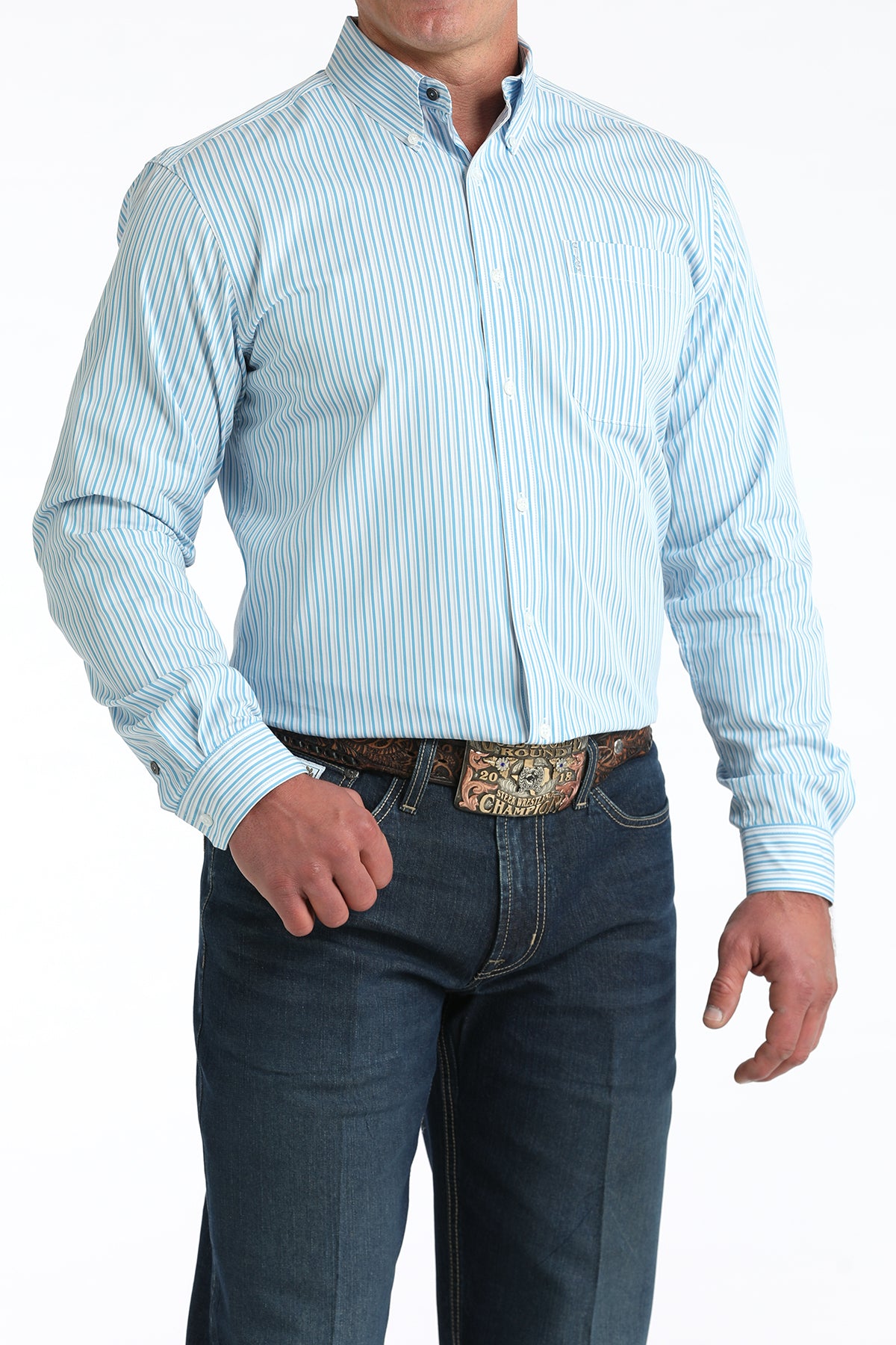 Men's Cinch Long Sleeve White Stripe Western Shirt MTW1347145