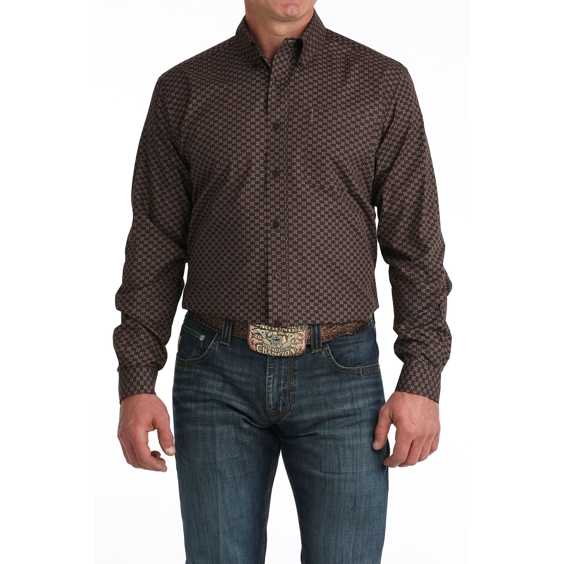 Men's Cinch Long Sleeve Modern Brown Button Down Shirt MTW1347153