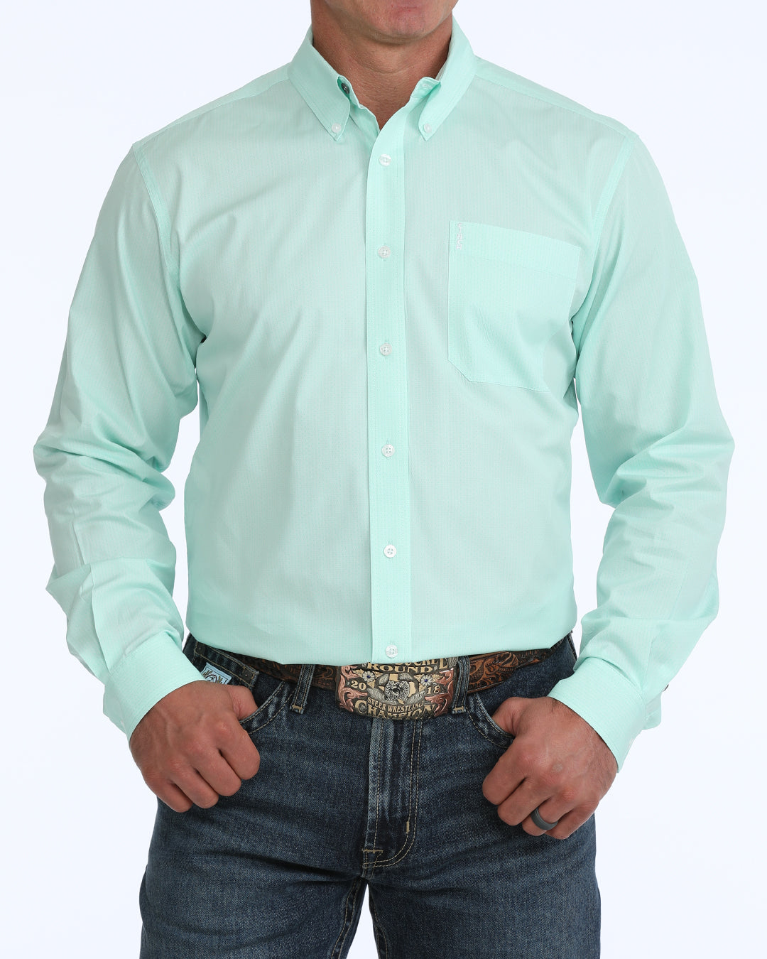 Cinch Men's Long Sleeve Solid Turquoise Modern Fit Button Down Shirt MTW1347170
