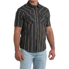 Men's Cinch Short Sleeve Black Striped Camp Shirt MTW1402016