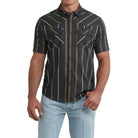 Men's Cinch Short Sleeve Black Striped Camp Shirt MTW1402016