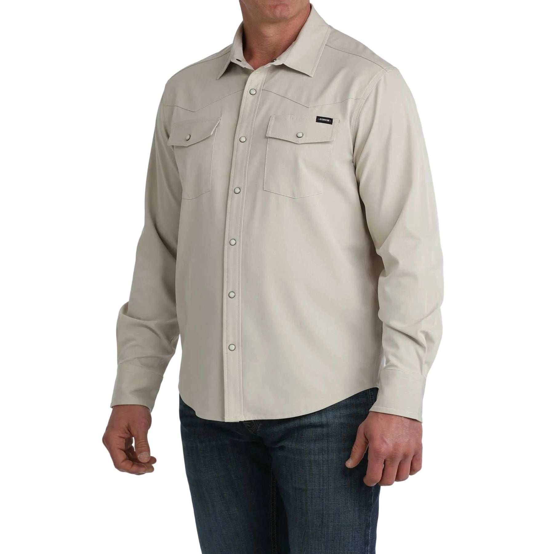 Men's Cinch Arenaflex Long Sleeve Western Tan Camp Shirt MTW1403008