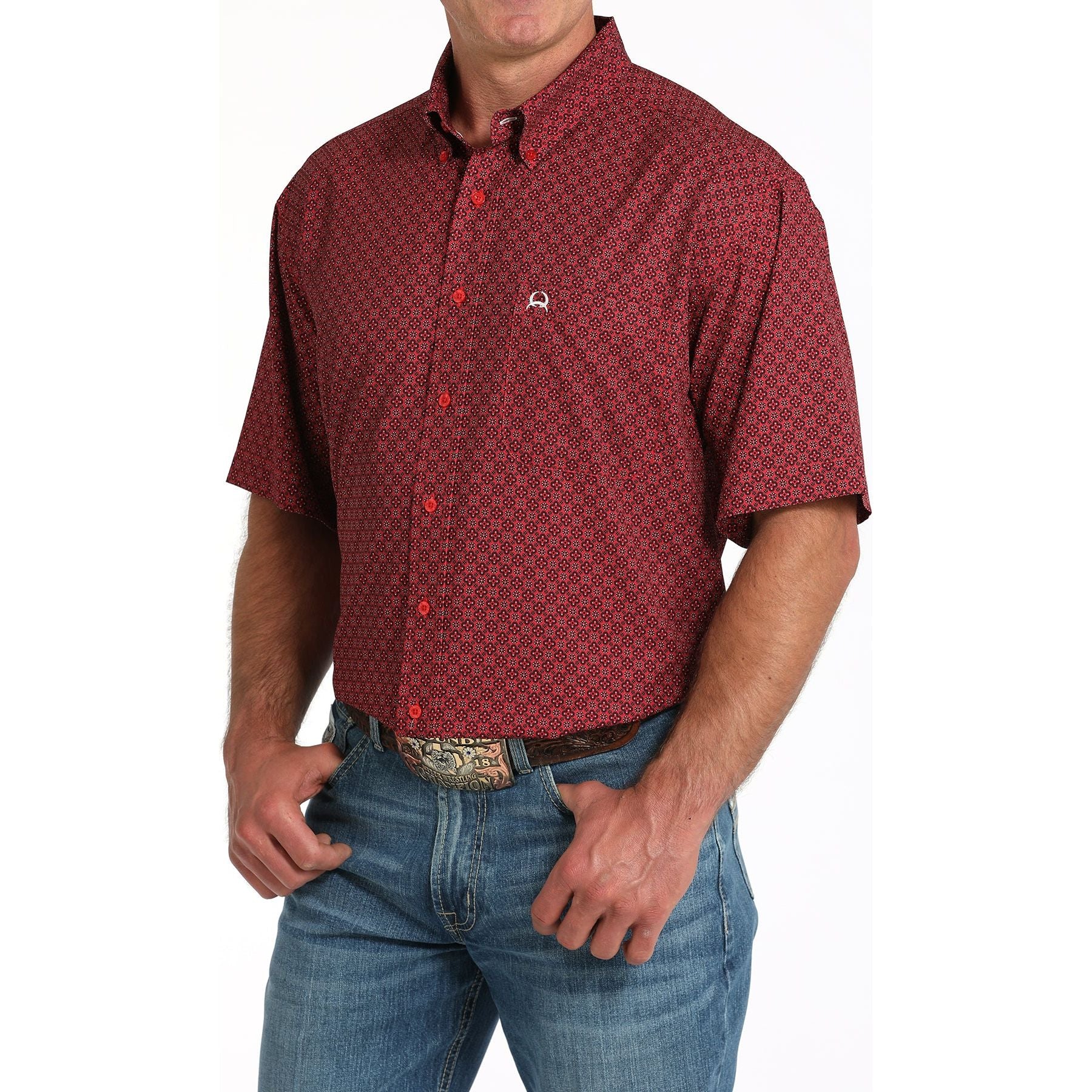 Men's Cinch Arenaflex Red and Black Geo Print Western Shirt MTW1704155 - Crazy House Western Wear