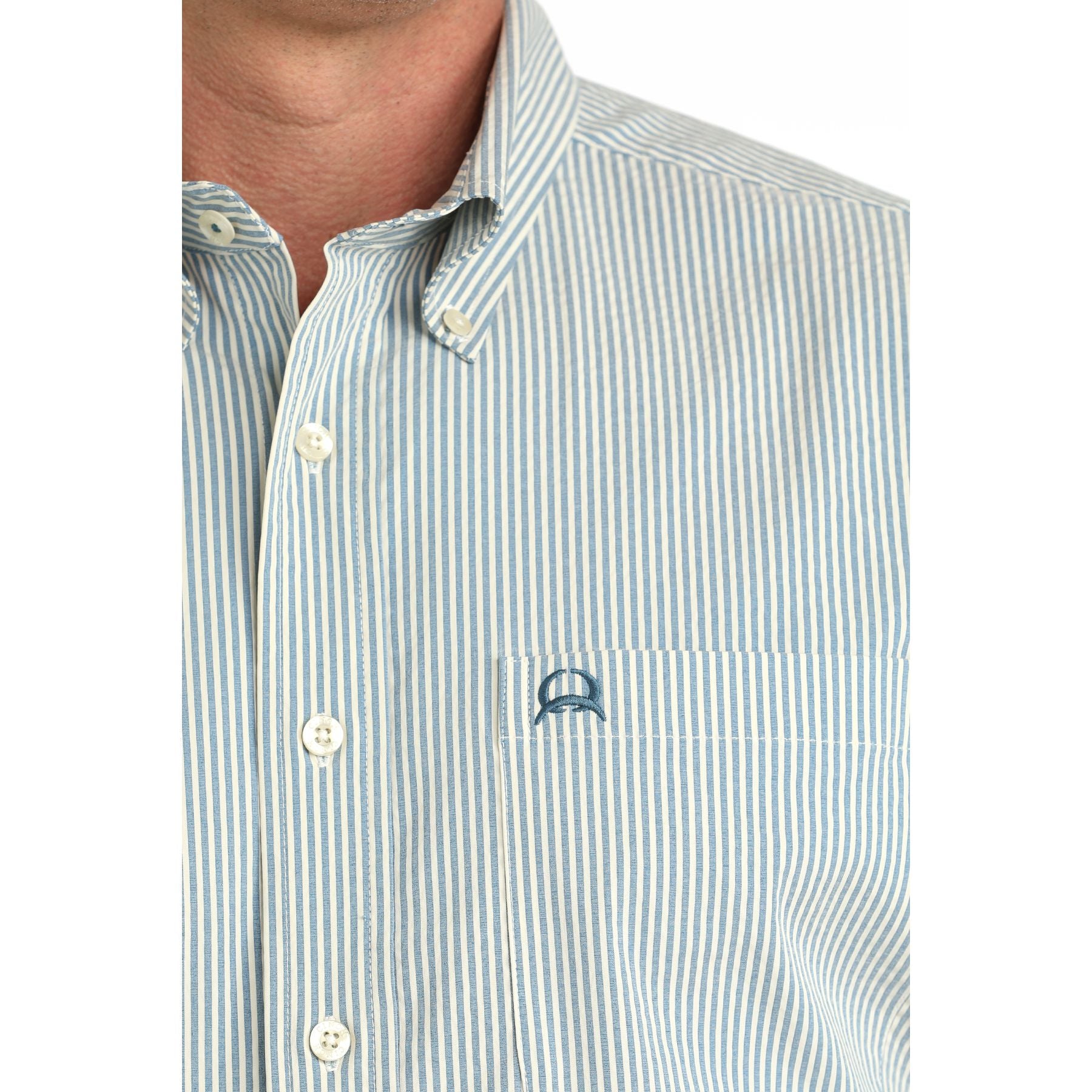 Men's Cinch Blue Striped Arenaflex Short Sleeve Shirt MTW1704166