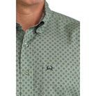 Men's Cinch Olive Geo Printed Arenaflex Short Sleeve Button Up MTW1704176