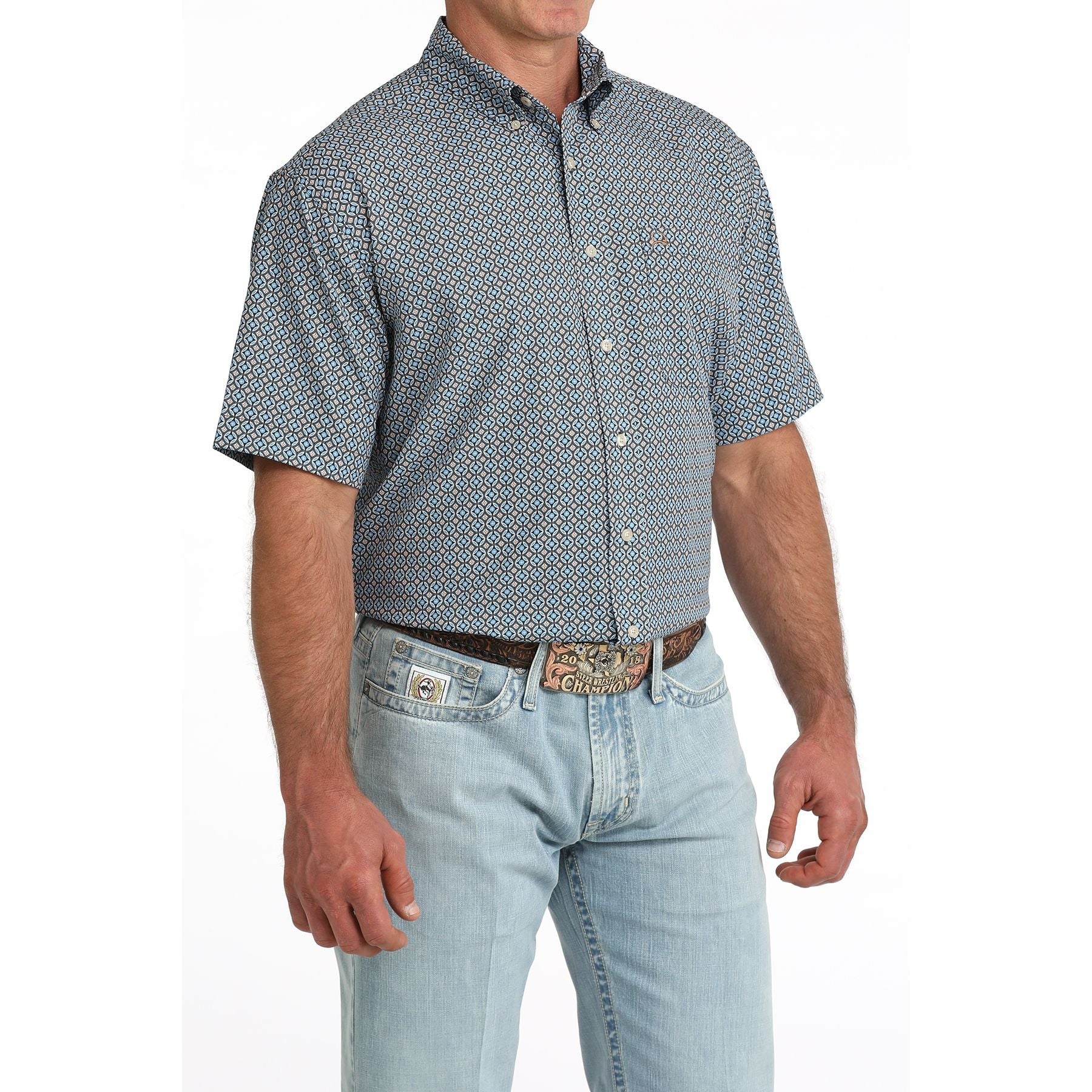 Men's Cinch Short Sleeve Arenaflex Geo Printed Button Up MTW1704177