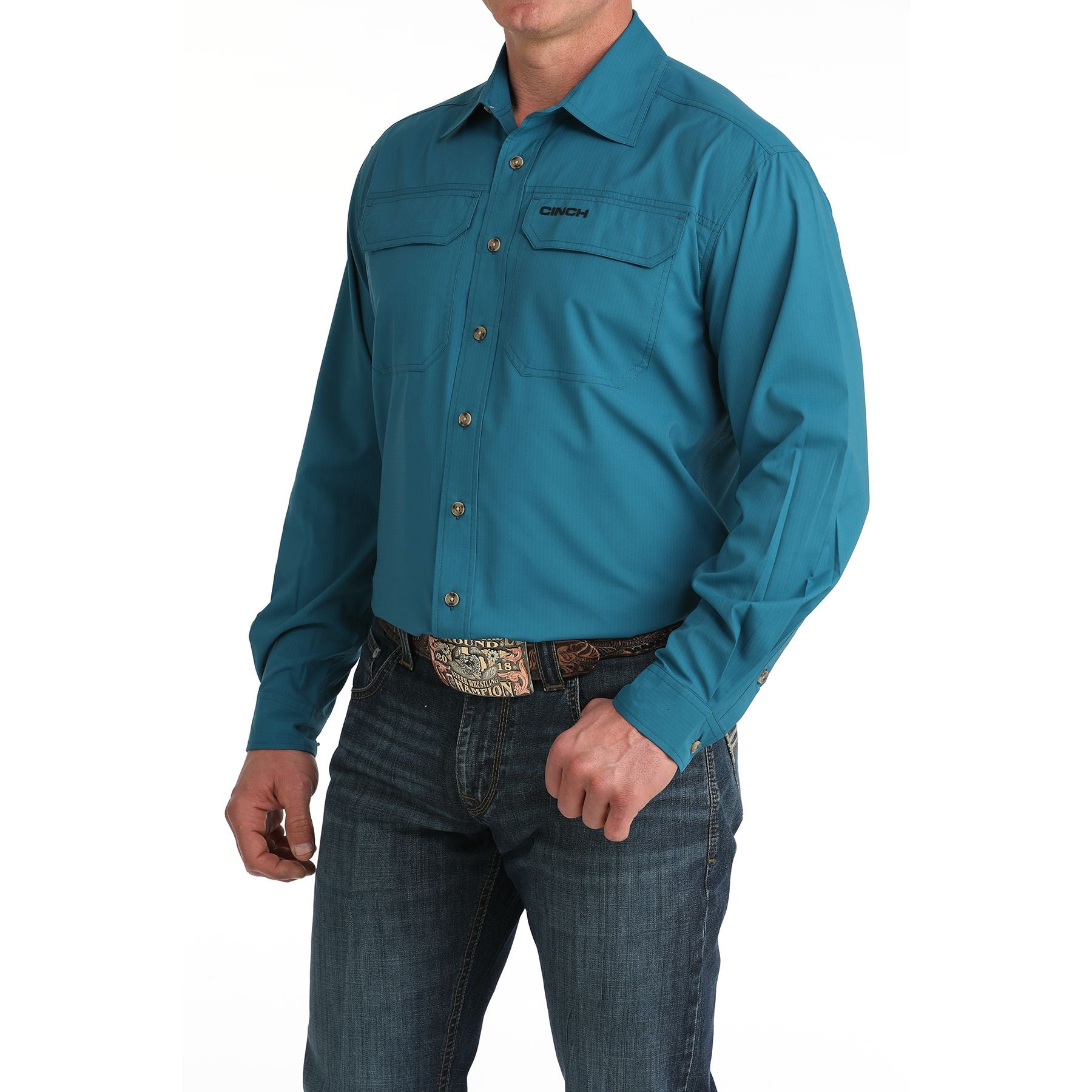 Men's Cinch Long Sleeve Teal Button Up Arenaflex Shirt MTW1722004