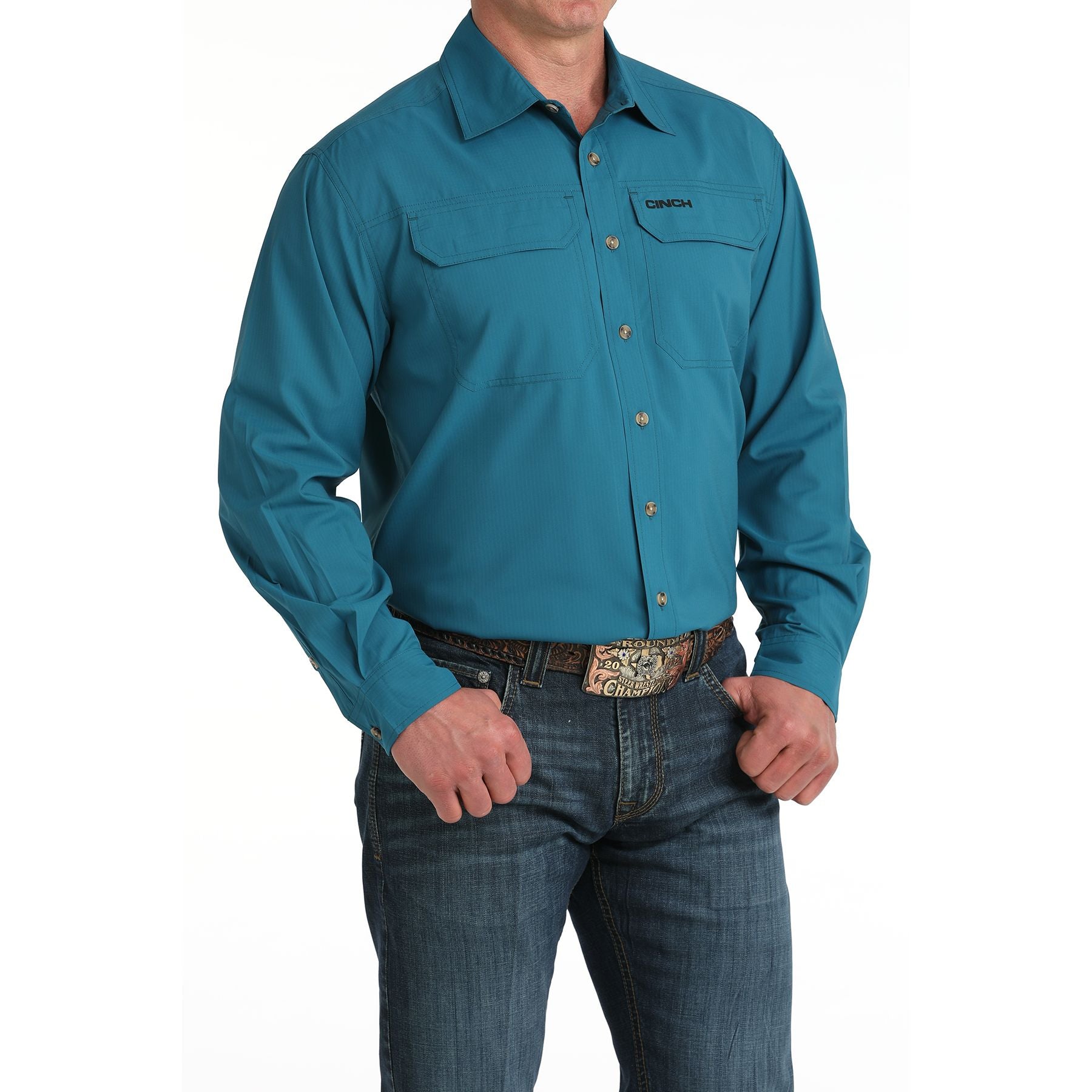 Men's Cinch Long Sleeve Teal Button Up Arenaflex Shirt MTW1722004