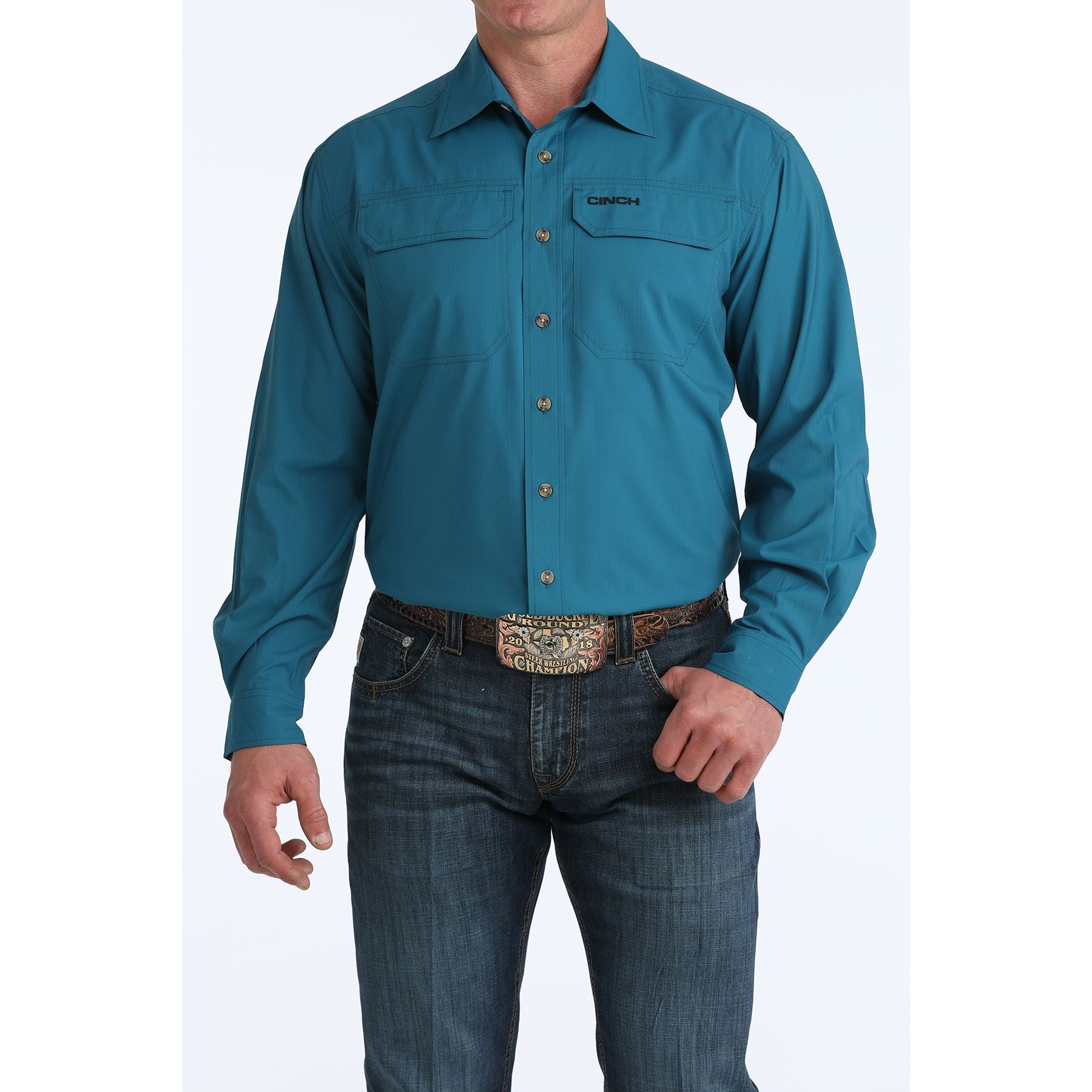 Men's Cinch Long Sleeve Teal Button Up Arenaflex Shirt MTW1722004