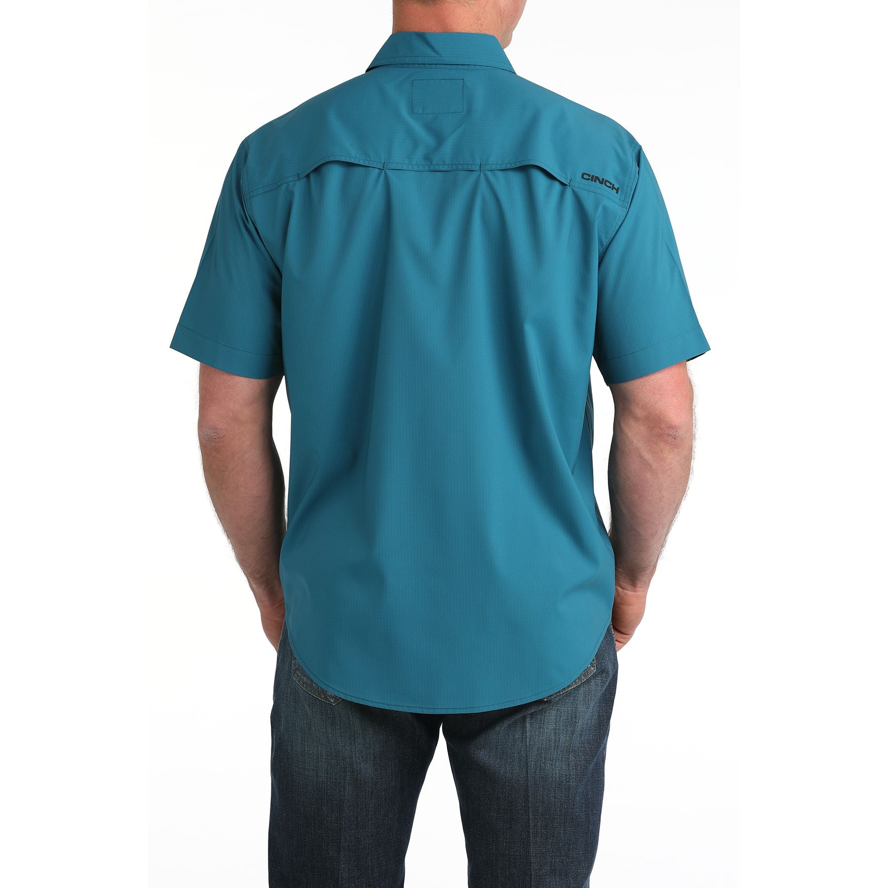 Men's Cinch Short Sleeve Solid Teal Aenaflex Button Up MTW1723004