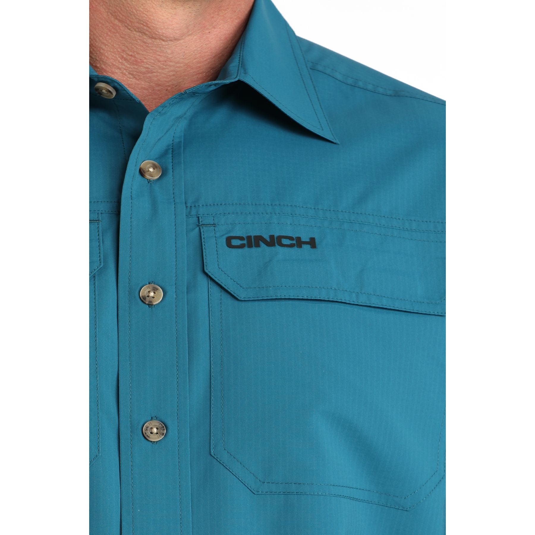 Men's Cinch Short Sleeve Solid Teal Aenaflex Button Up MTW1723004