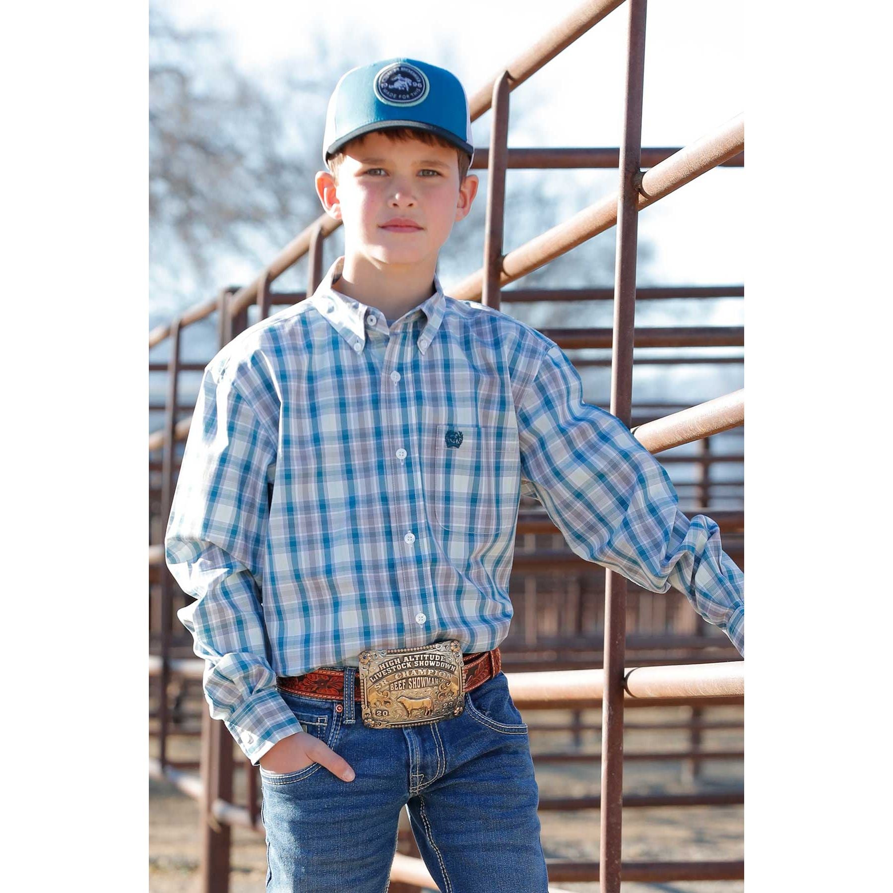 Boy's Geometric Print Button-Down Western Shirt MTW7060369 - Crazy House Western Wear