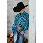 Boy's Cinch Long Sleeve Blue Patterned Button Up MTW7060376 - Crazy House Western Wear