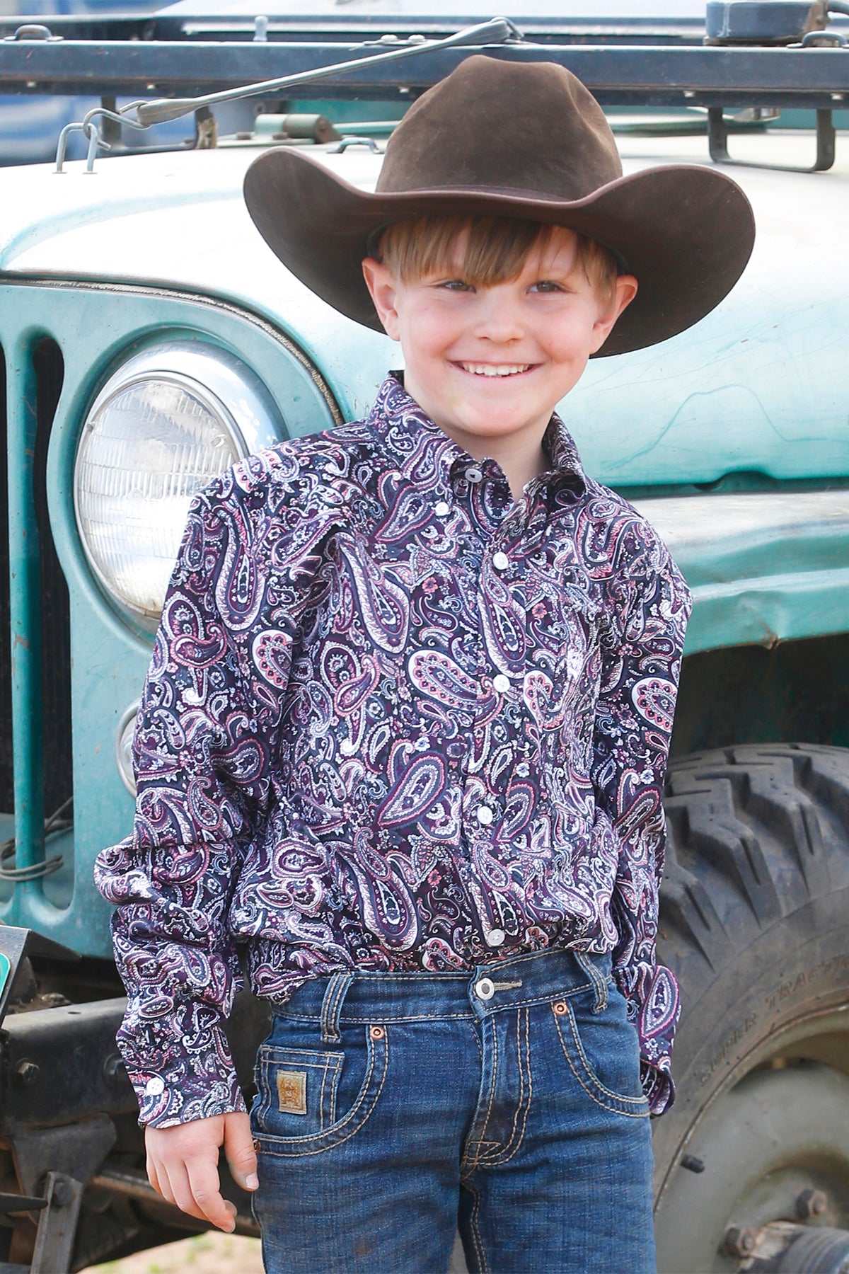 Boy's Cinch Multicolor Paisley Print Button Down Shirt MTW7060378