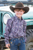 Boy's Cinch Multicolor Paisley Print Button Down Shirt MTW7060378