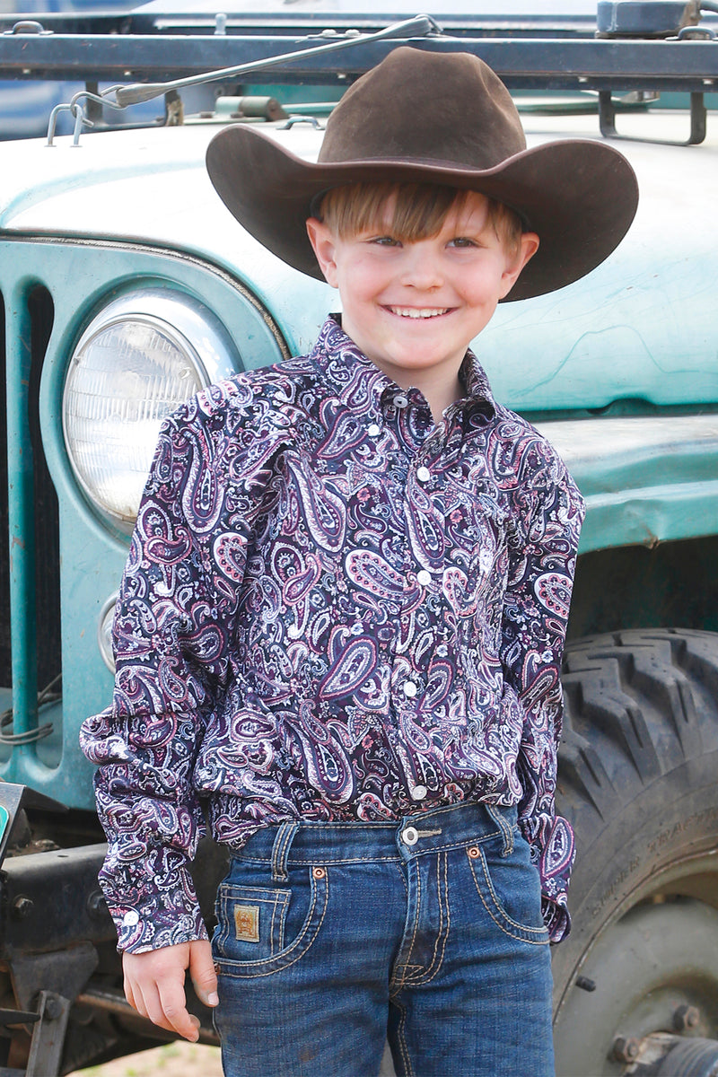 Boy's Cinch Multicolor Paisley Print Button Down Shirt MTW7060378
