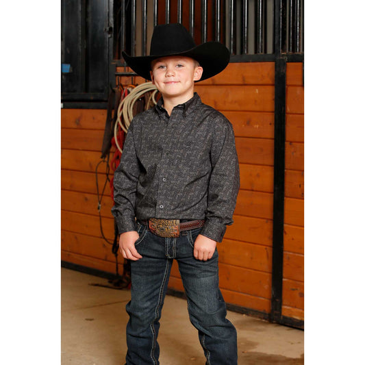 Boy's Cinch Charcoal Long Sleeve Shirt MTW7060387