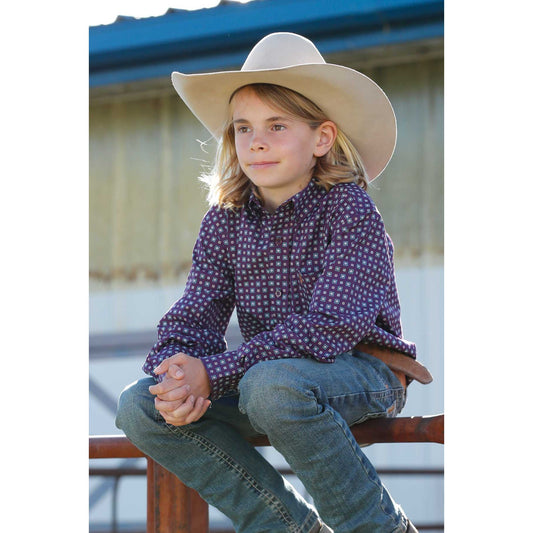Boy's Cinch Purple Geometric Print Long Sleeve Shirt MTW7060390