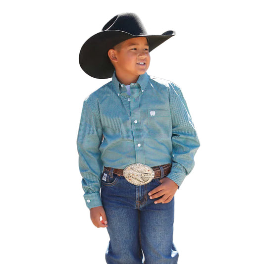 Boy's Cinch Long Sleeve Button Down Western Shirt - Turquoise Print MTW7060391