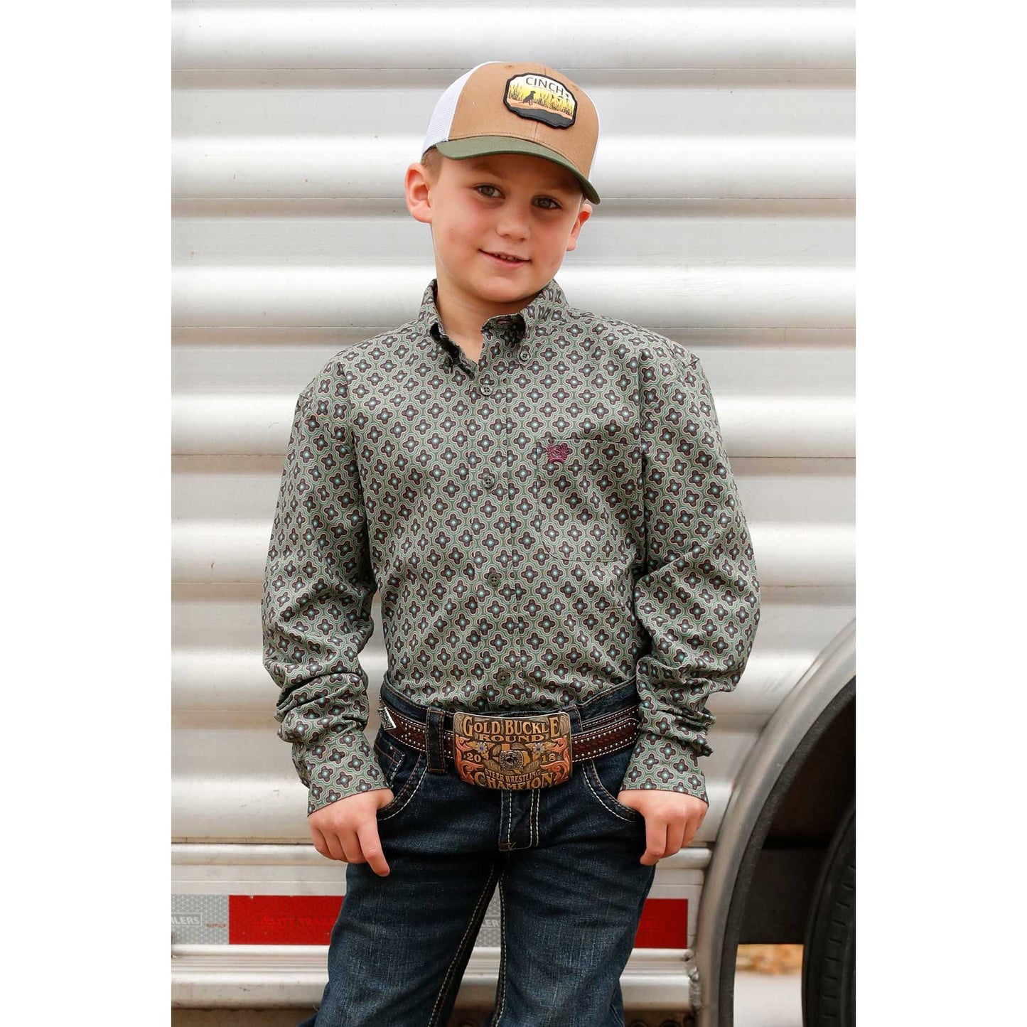 Boy's Cinch Geo Print Button Down Shirt MTW7060392