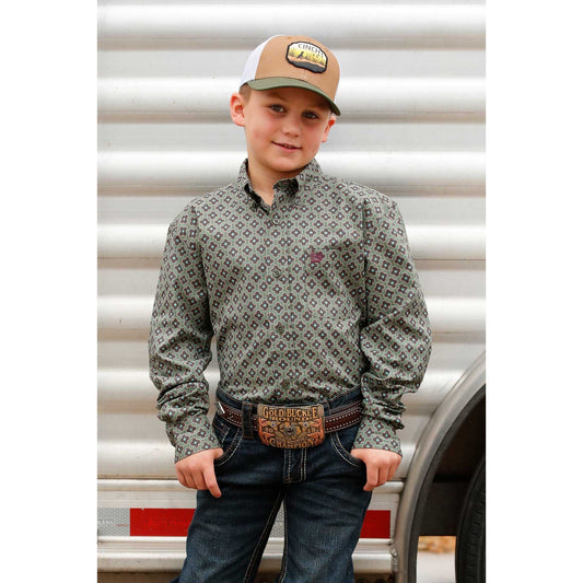 Boy's Cinch Geo Print Button Down Shirt MTW7060392
