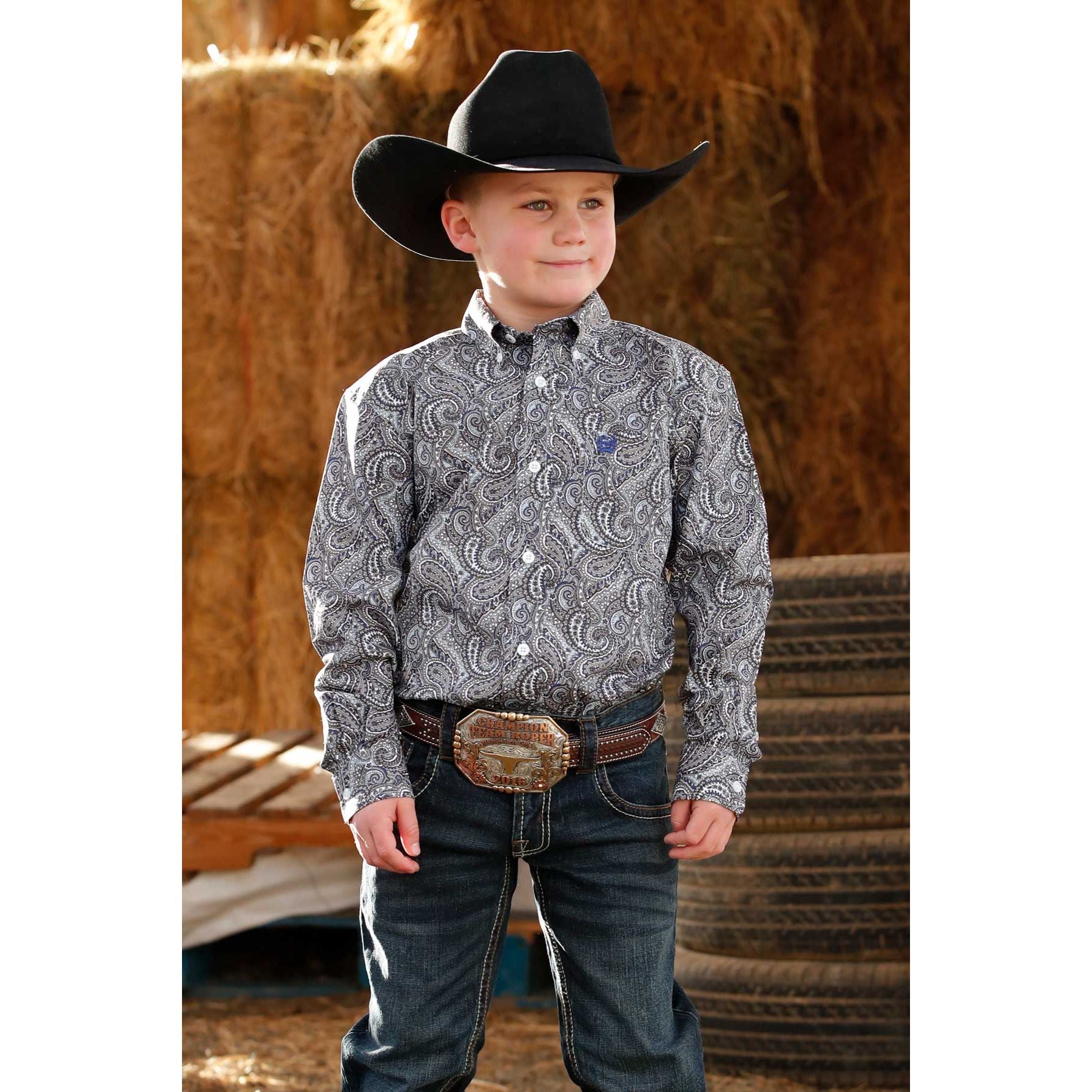 Boy's Cinch Paisley Print Long Sleeve Button-Down Western Shirt MTW7060397