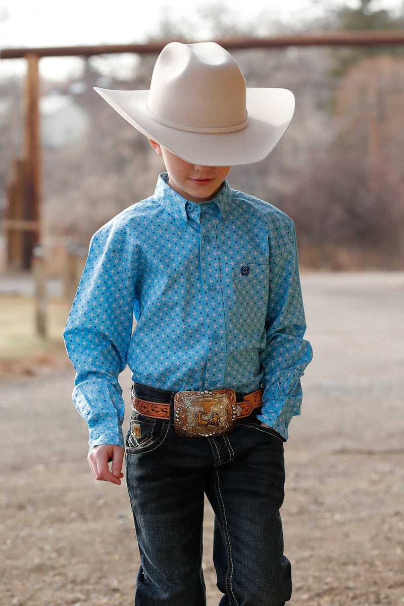Men's Cinch Blue Geometric Print Button Up Shirt MTW7060399