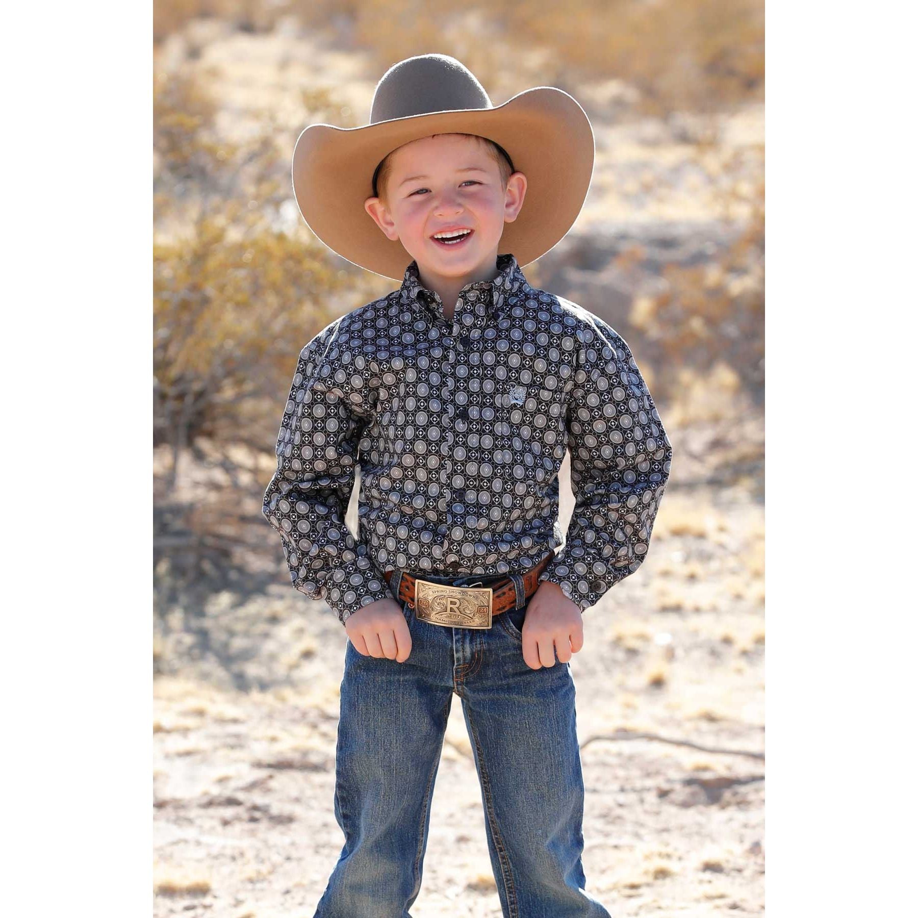 Boy's Cinch Circle Geo Print Button-Down Western Shirt MTW7060400