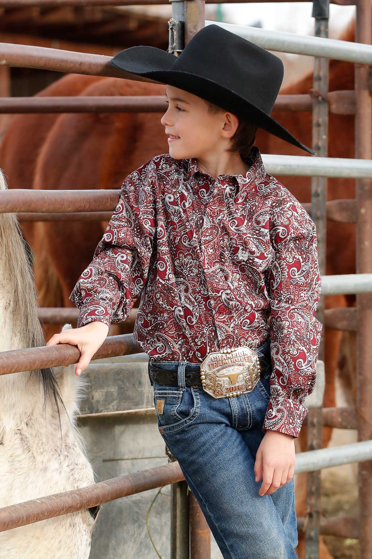 Boy's Cinch Burgundy Paisley Long Sleeve Shirt MTW7060402