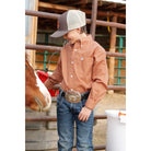 Boy's Cinch Orange Geo Print Long Sleeve Button Down Shirt MTW7060404