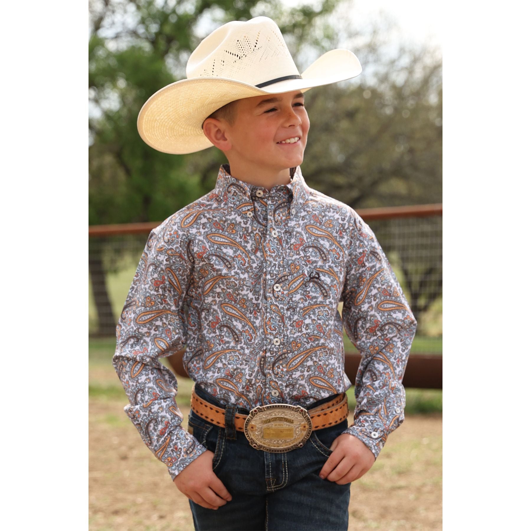 Boy's Cinch White Paisley Arenaflex Button Up MTW7060411